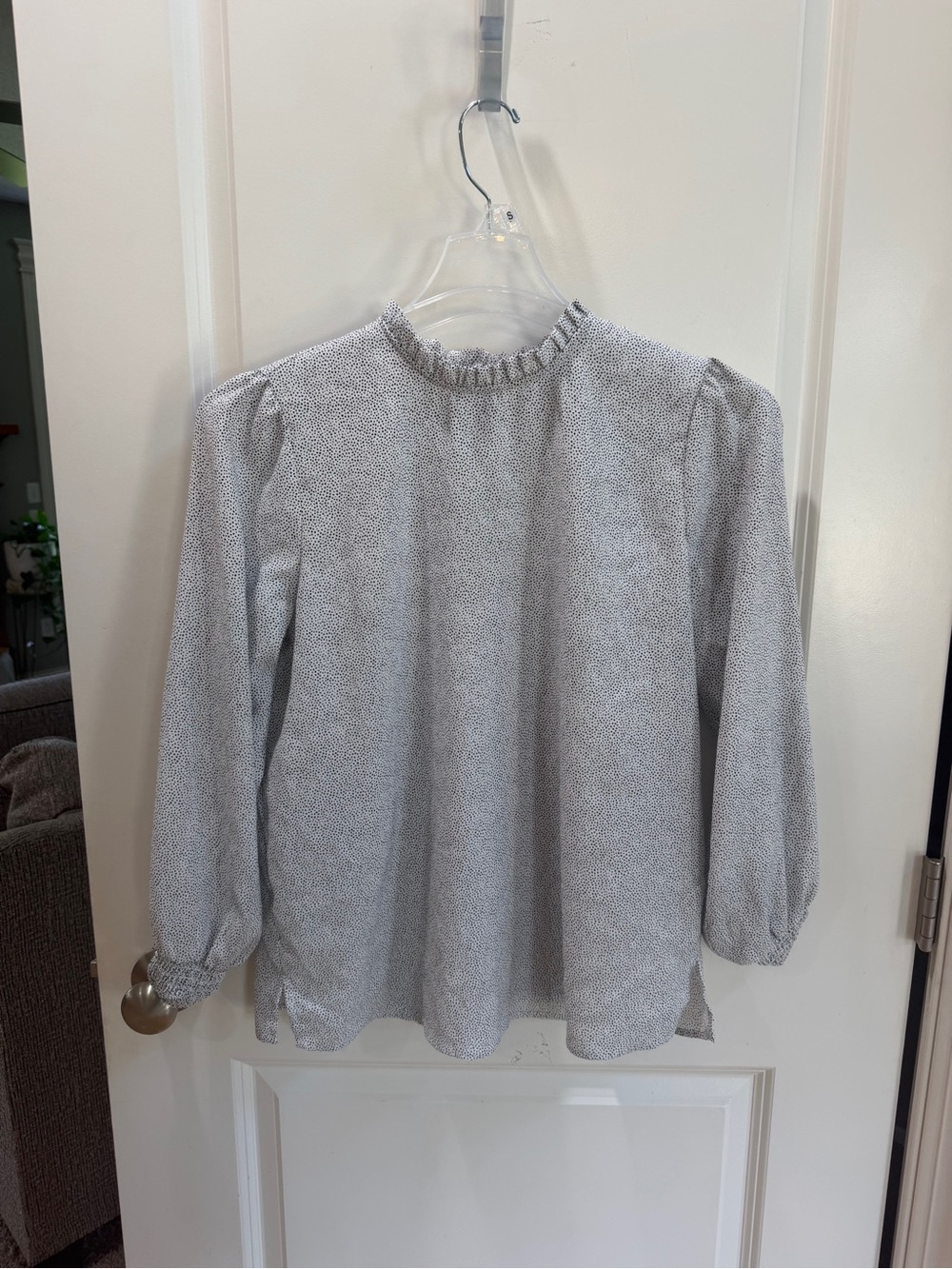 Maison D’Amelie Dotted Ruffle Neck Long-Sleeve Blouse -